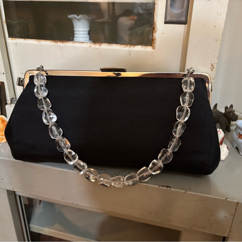 Elegant Black Tallula Tate Reversible Clutch with Crystal Handle